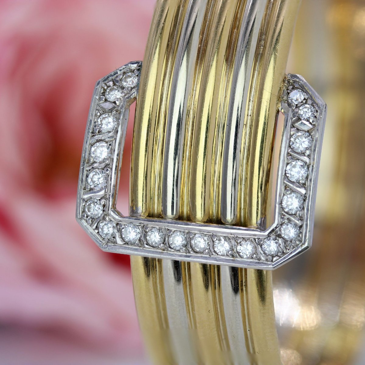 Bracelet jonc deux ors et sa boucle diamants-photo-3