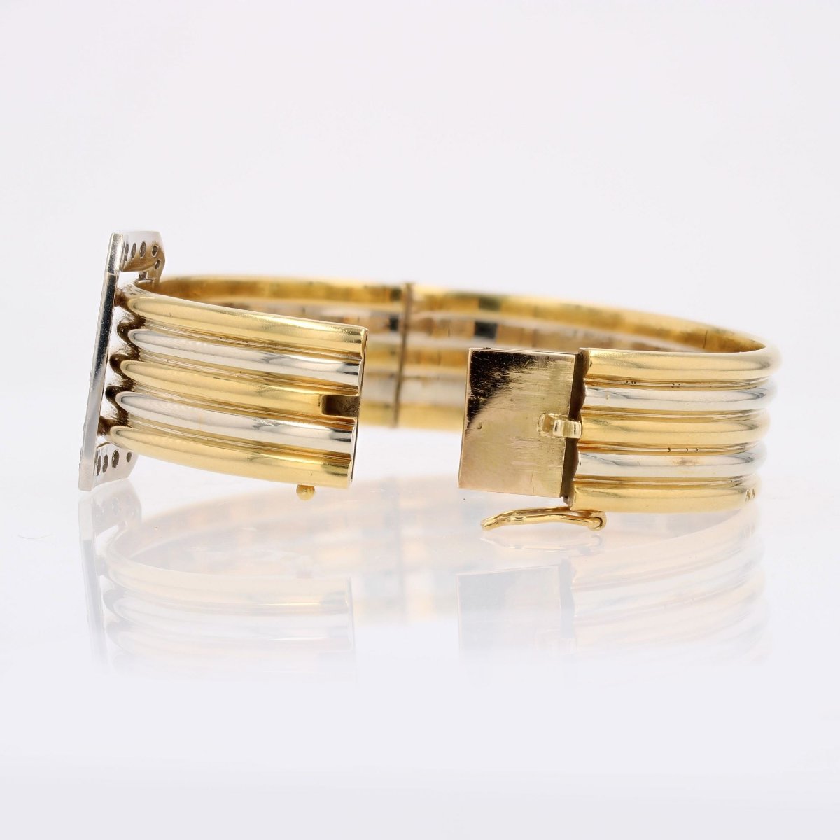 Bracelet jonc deux ors et sa boucle diamants-photo-4