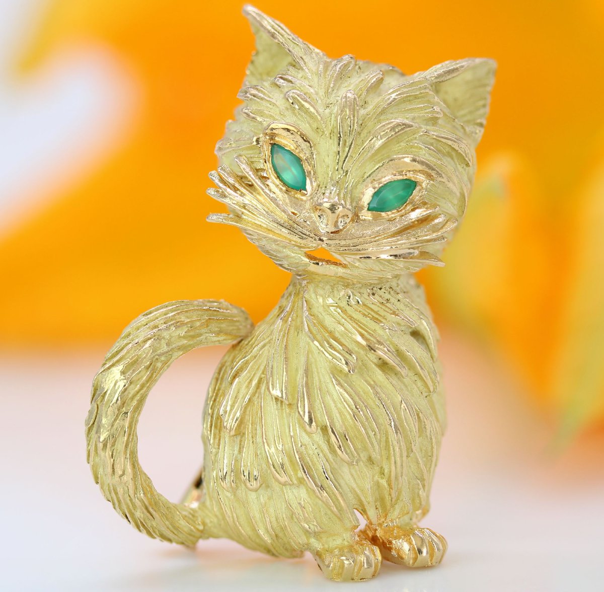Broche chat or jaune vintage-photo-3