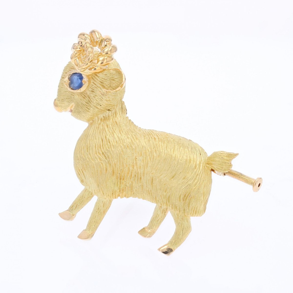 Yellow Gold Sapphire Ram Brooch-photo-1
