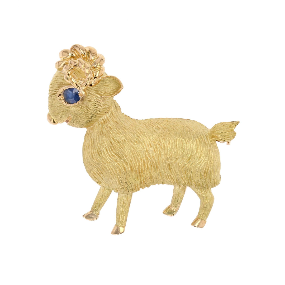 Yellow Gold Sapphire Ram Brooch