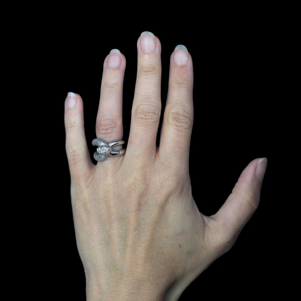 White Gold Diamond Clip Ring-photo-2