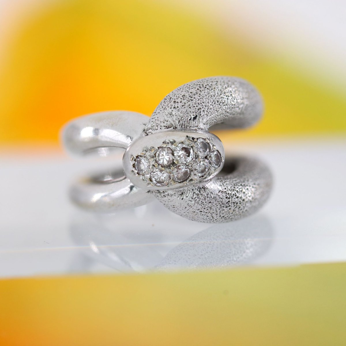 White Gold Diamond Clip Ring-photo-3