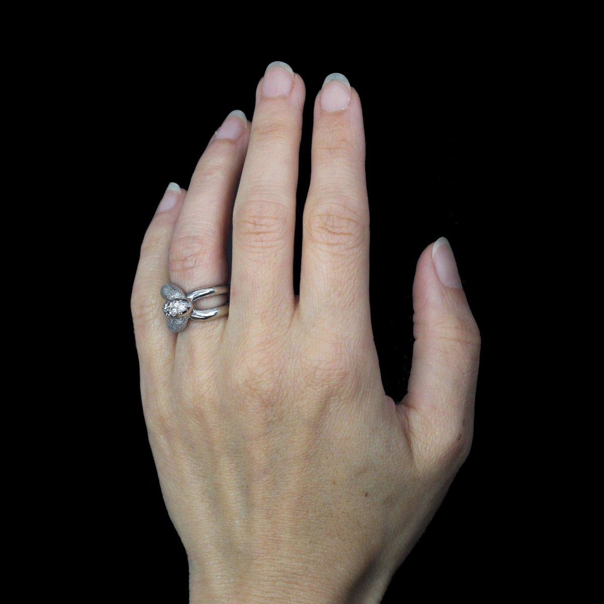 White Gold Diamond Clip Ring-photo-4