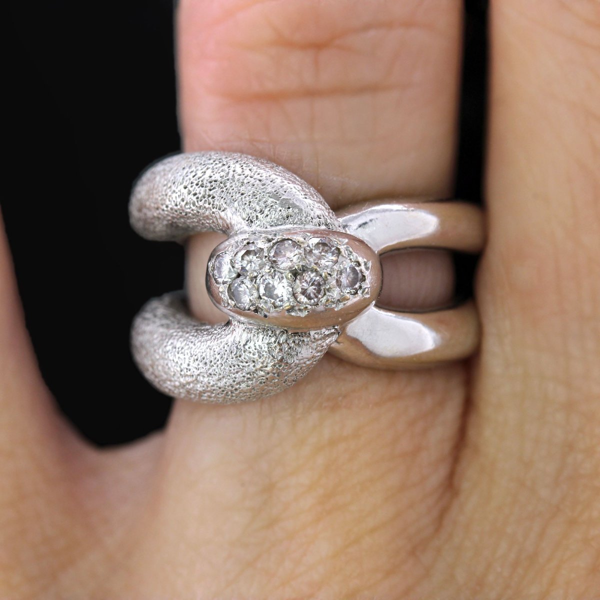 White Gold Diamond Clip Ring-photo-2