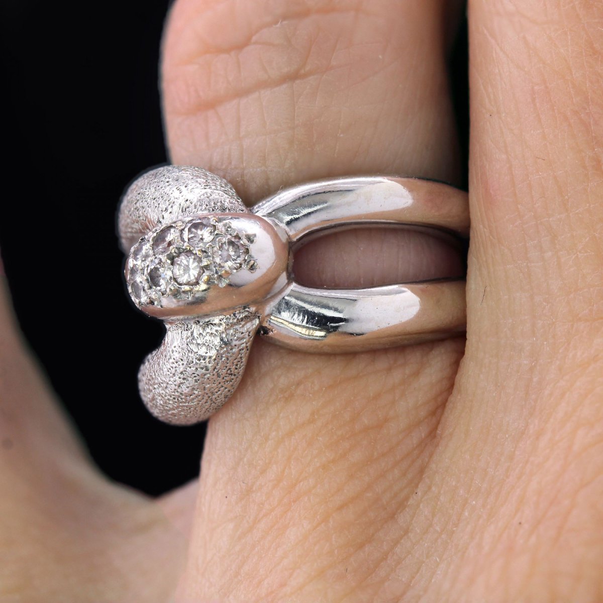 White Gold Diamond Clip Ring-photo-6