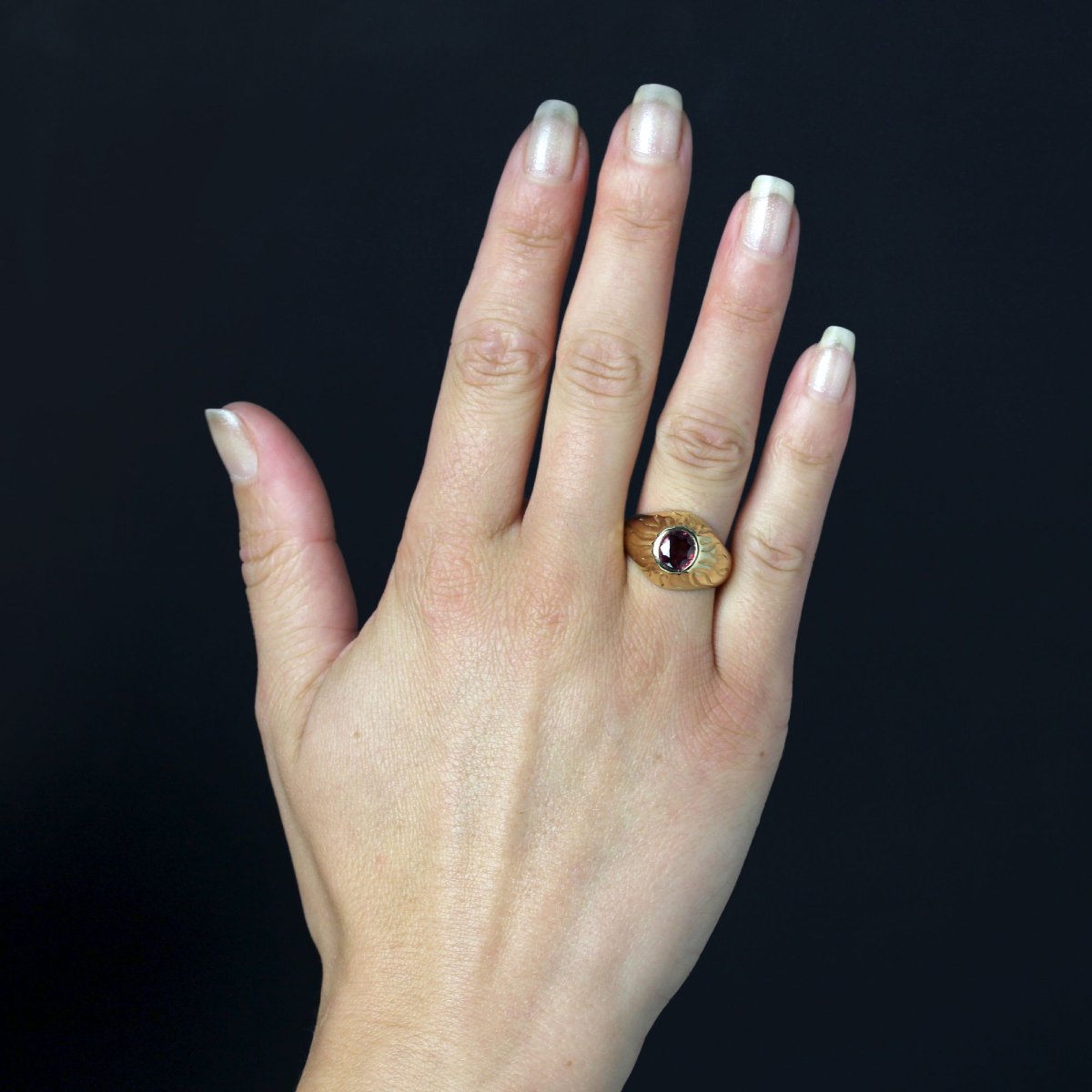 Bague jonc vintage rubis-photo-2