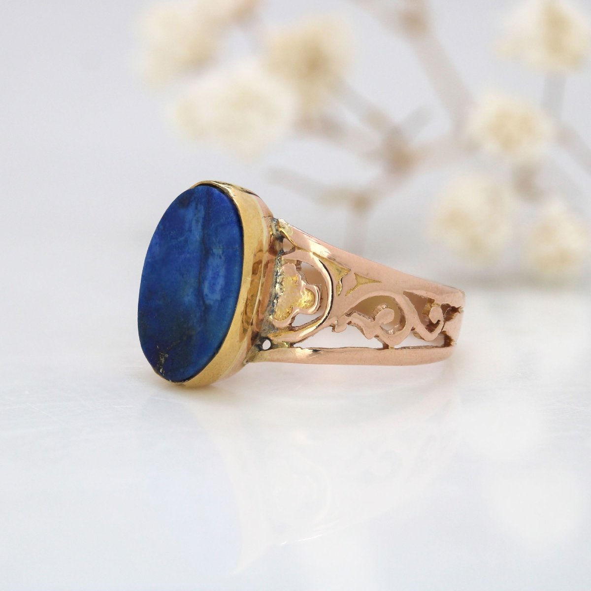 Antique Rose Gold Lapis Lazuli Ring-photo-3