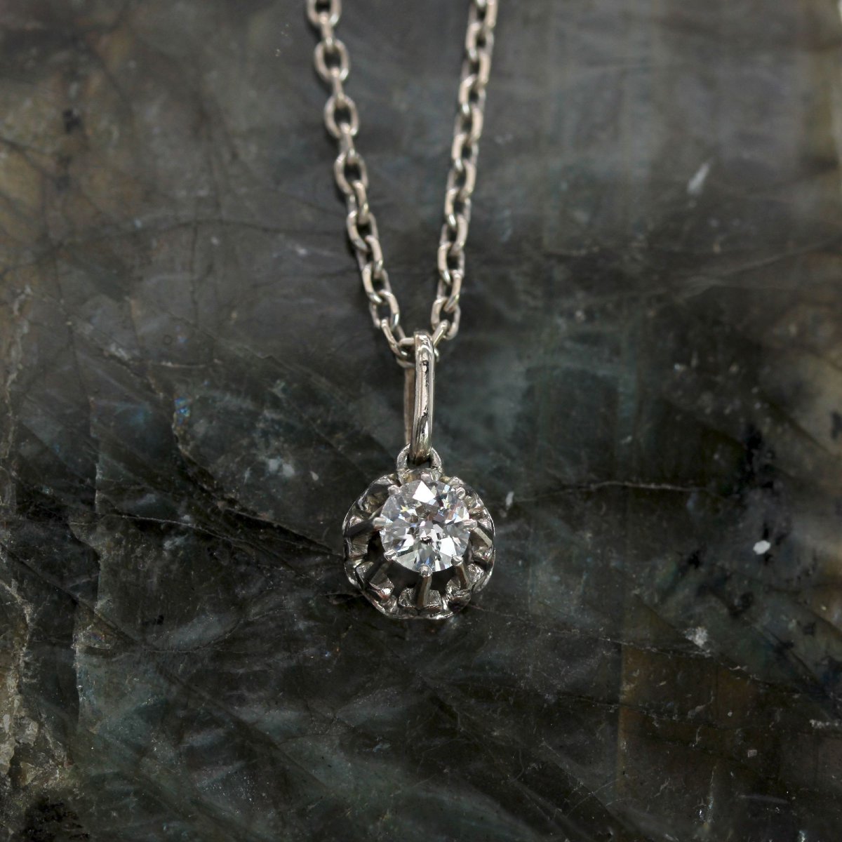 Pendentif ancien diamant or blanc-photo-3