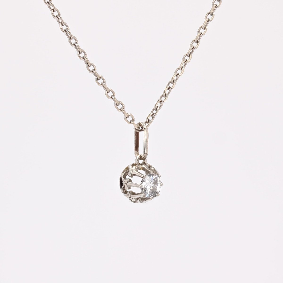 Pendentif ancien diamant or blanc-photo-4