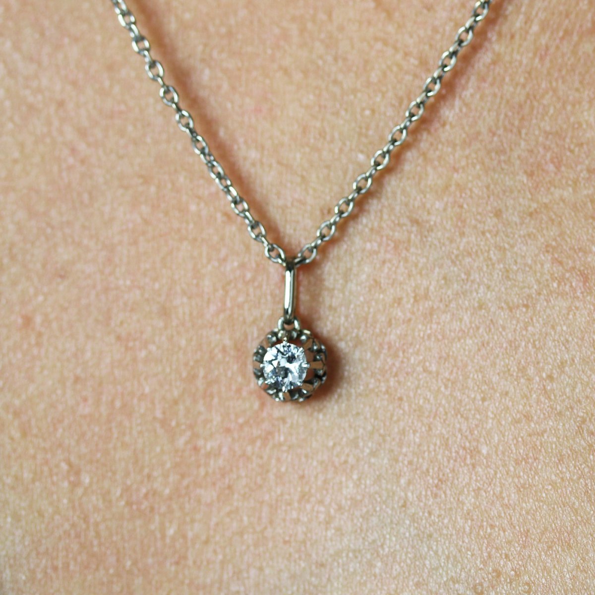 Pendentif ancien diamant or blanc-photo-3