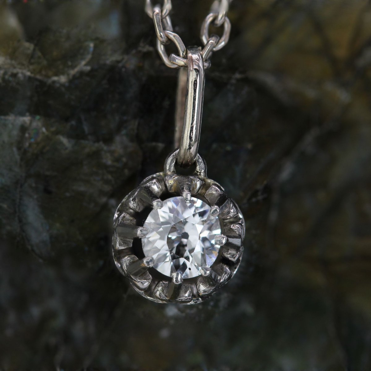 Pendentif ancien diamant or blanc-photo-4