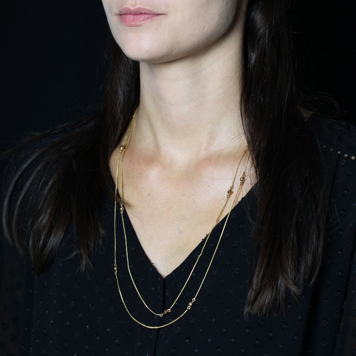 Chaine sautoir fine ancienne et ses perles d'or-photo-5
