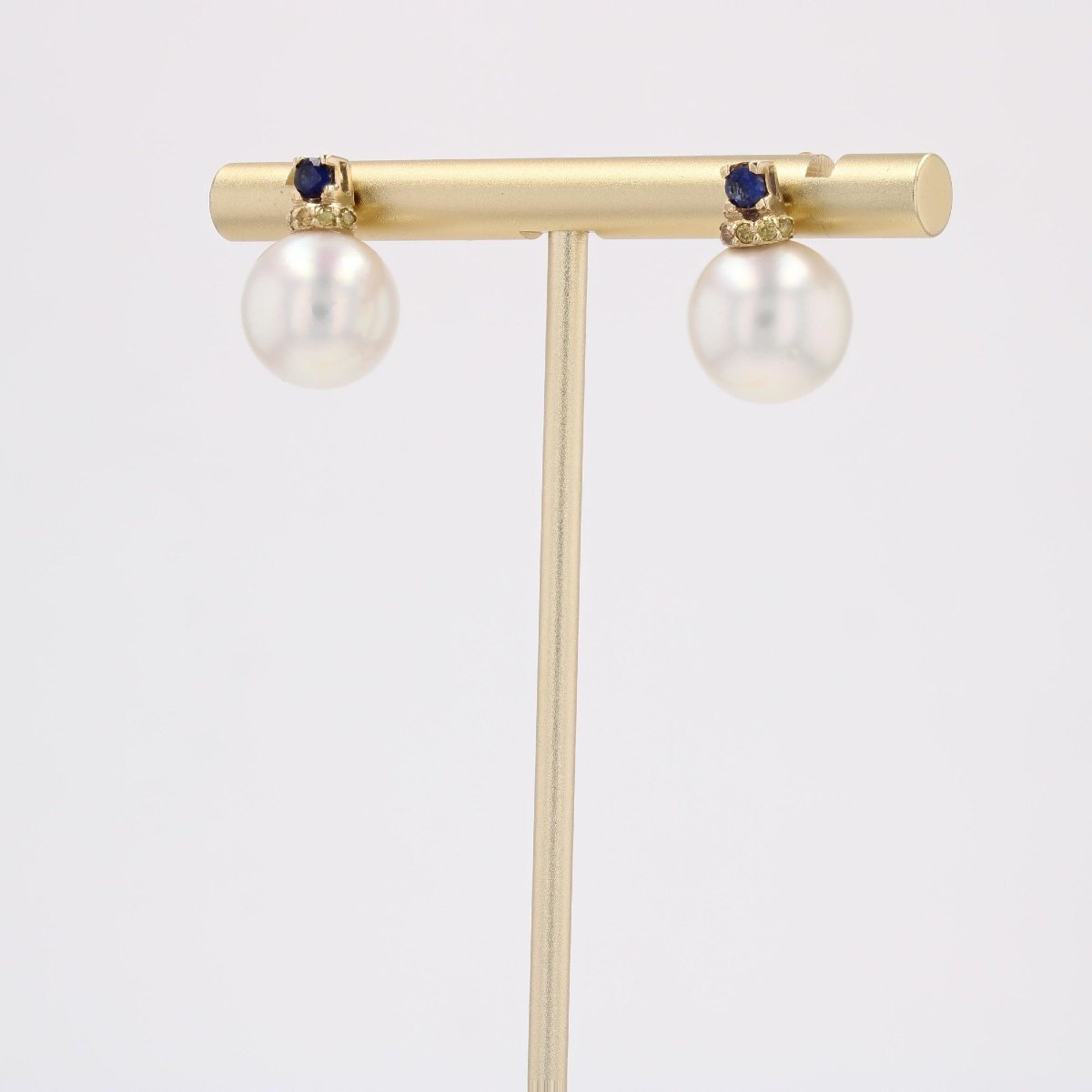 Cultured Pearl, Sapphire And Yellow Diamond Earrings-photo-4