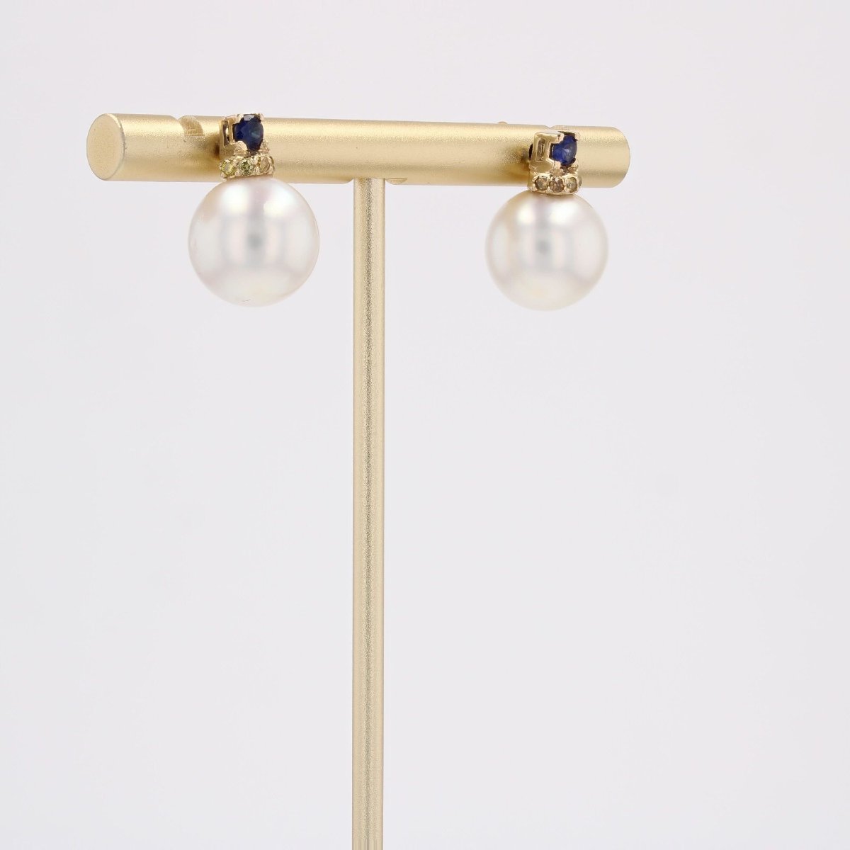 Cultured Pearl, Sapphire And Yellow Diamond Earrings-photo-1