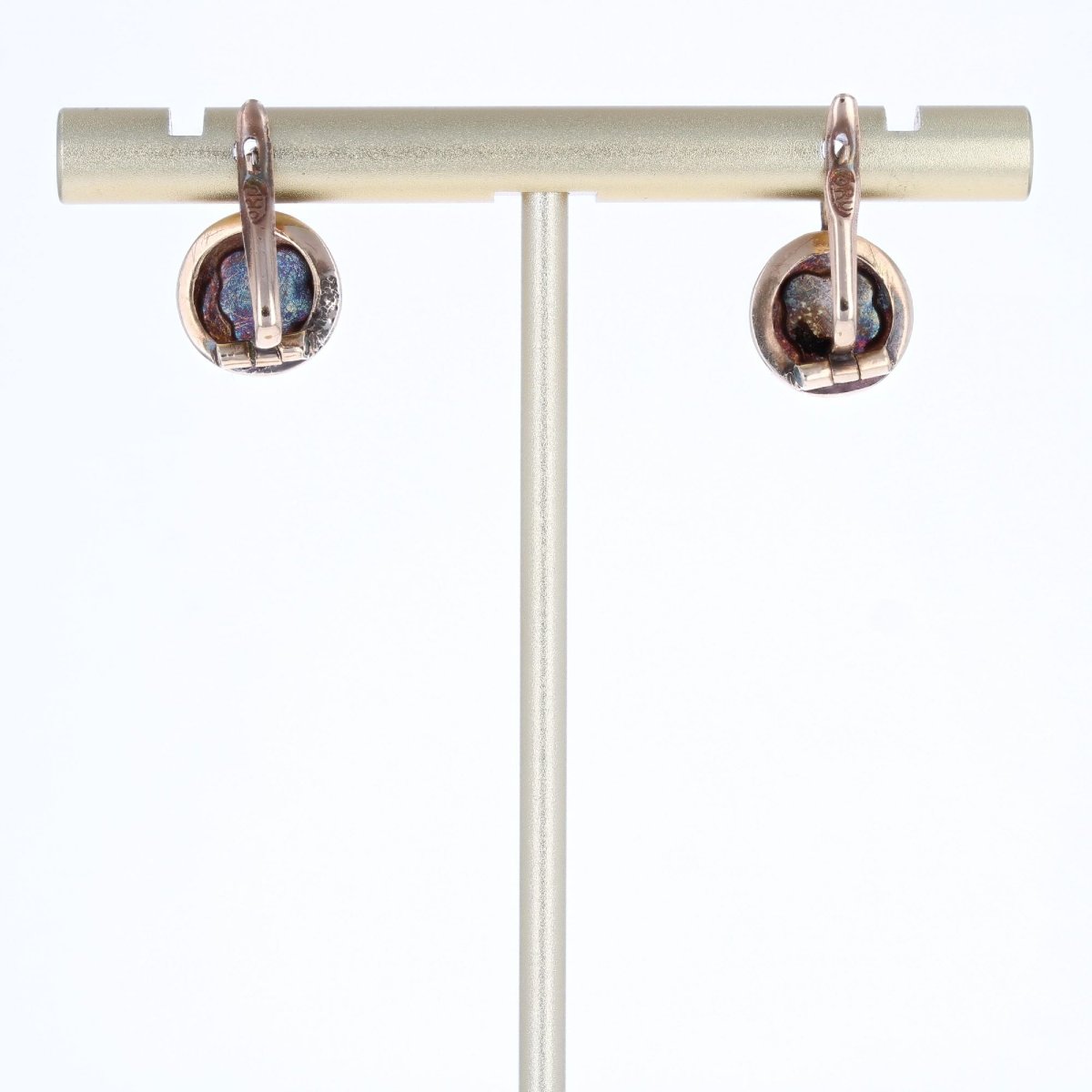 Antique Enamelled Pansy Sleeper Earrings-photo-6