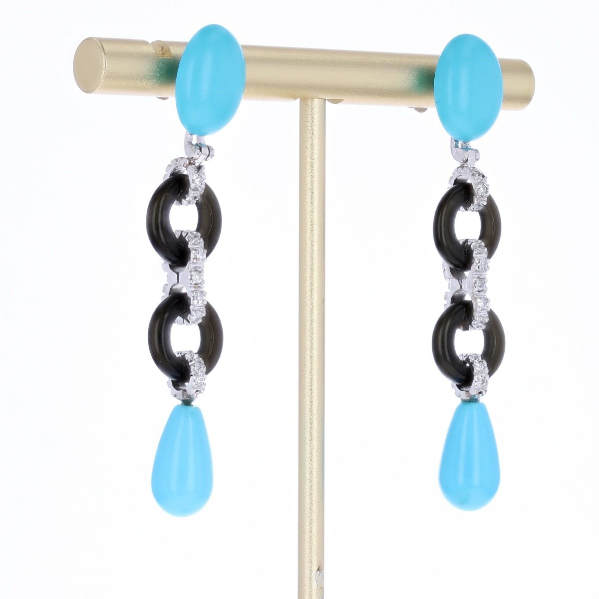 Boucles d'oreilles pendantes turquoises onyx et diamants-photo-1