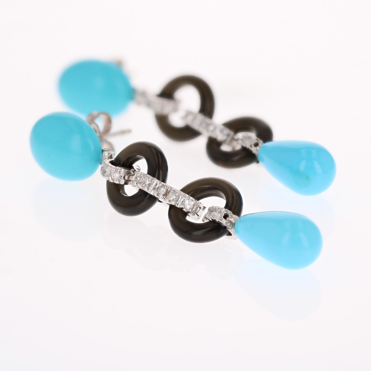 Boucles d'oreilles pendantes turquoises onyx et diamants-photo-4