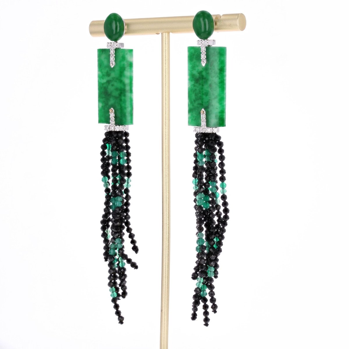 Jade, Diamond, Black Spinel And Emerald Earrings-photo-4