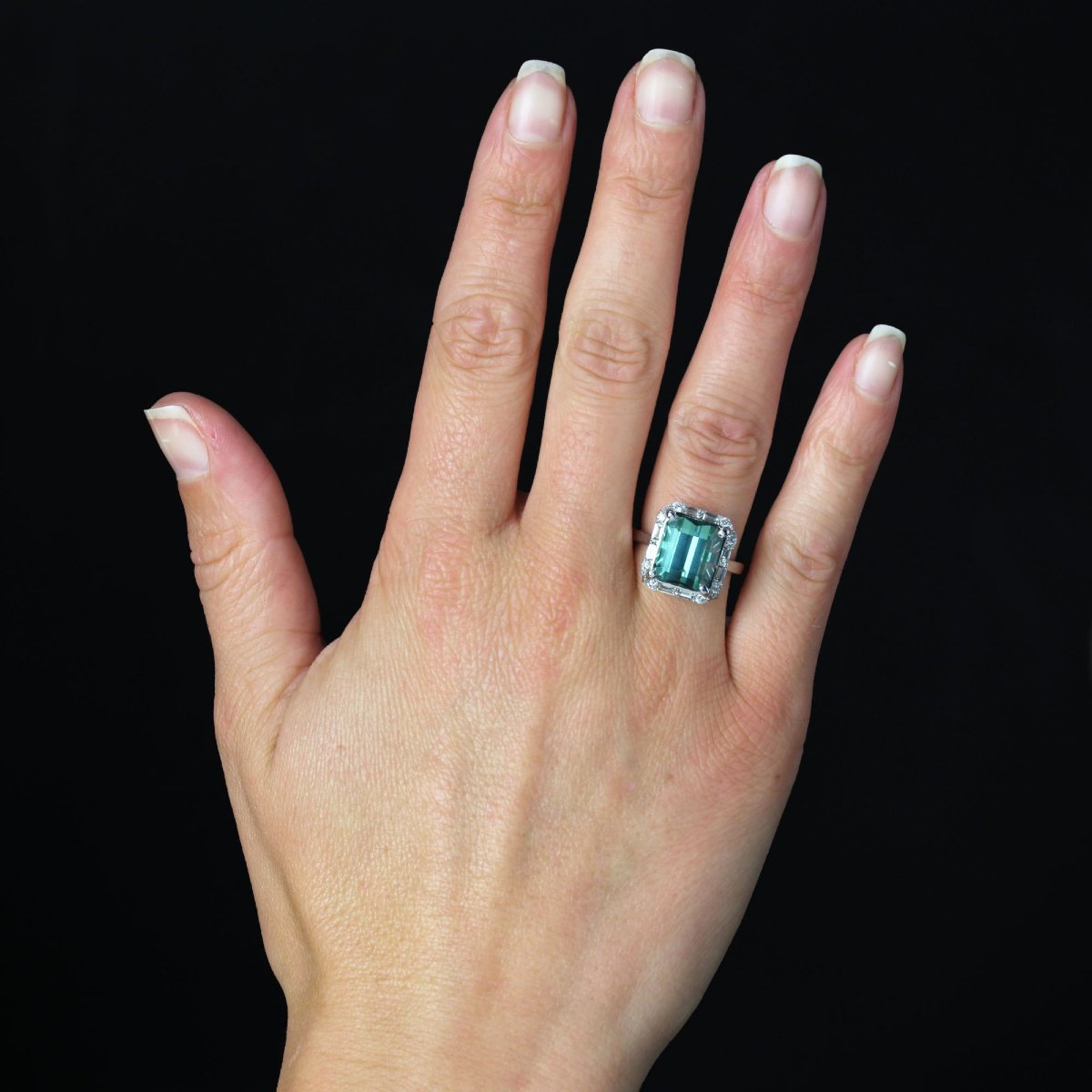 Bague tourmaline et diamants taille baguette et brillant-photo-2