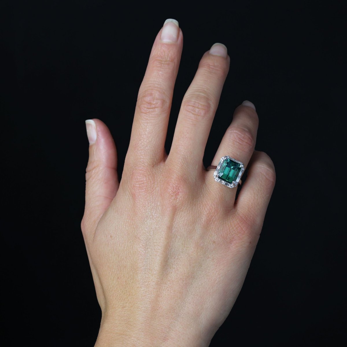 Bague tourmaline et diamants taille baguette et brillant-photo-4
