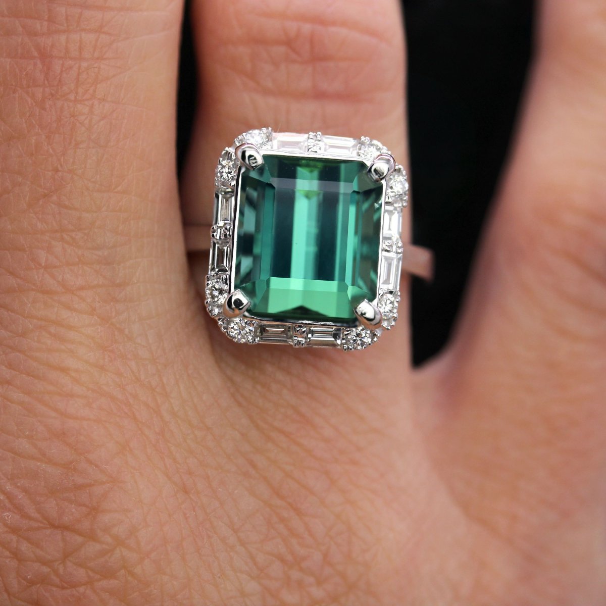 Bague tourmaline et diamants taille baguette et brillant-photo-2