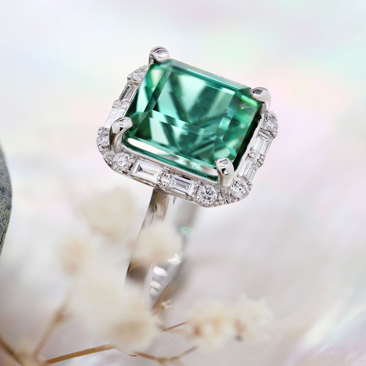 Bague tourmaline et diamants taille baguette et brillant-photo-6