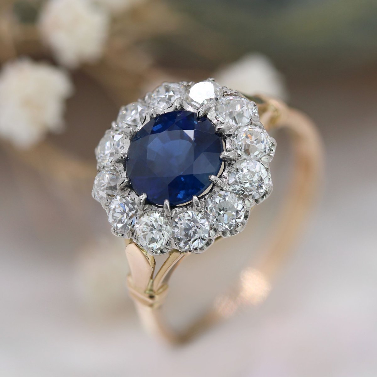 Antique Sapphire And Diamond Daisy Ring-photo-6