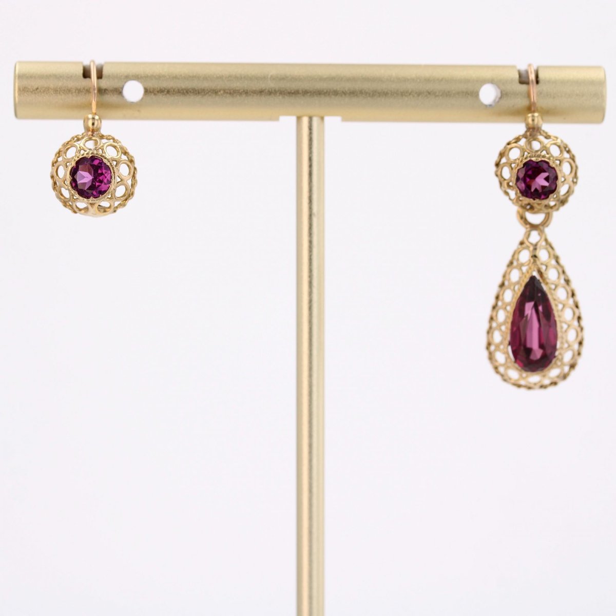 Boucles d'oreilles anciennes grenats et or-photo-3