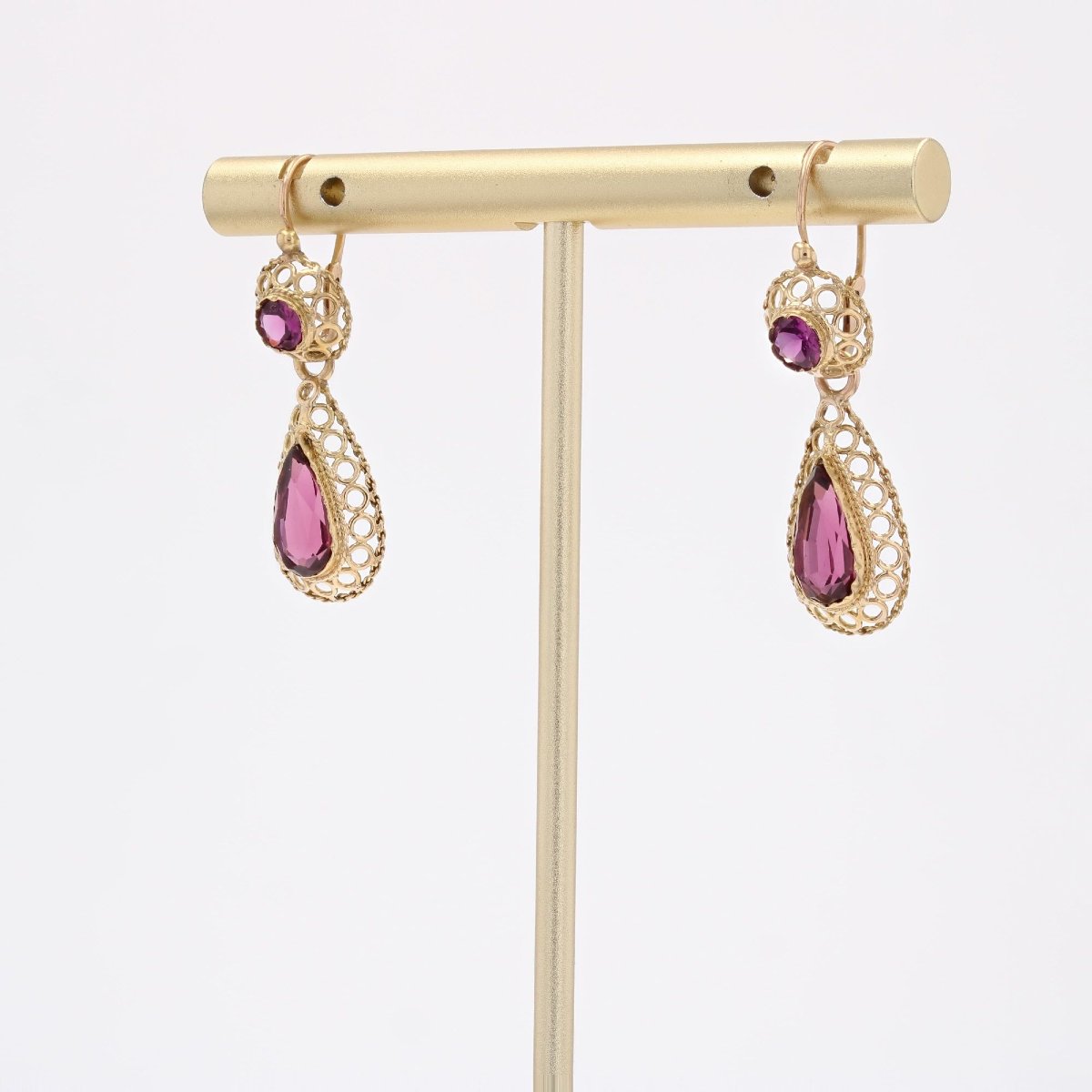 Boucles d'oreilles anciennes grenats et or-photo-4