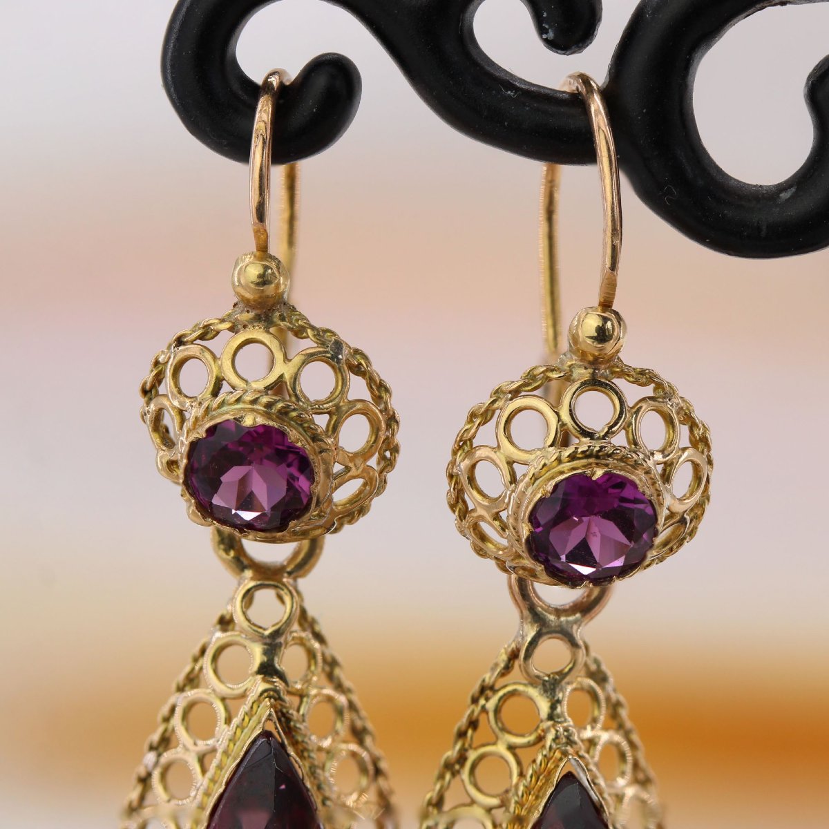 Boucles d'oreilles anciennes grenats et or-photo-2