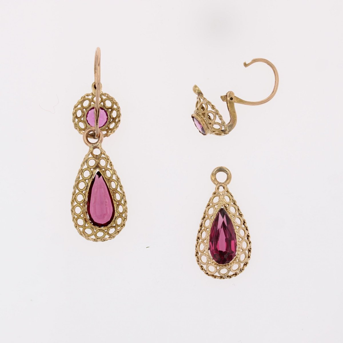 Boucles d'oreilles anciennes grenats et or-photo-5