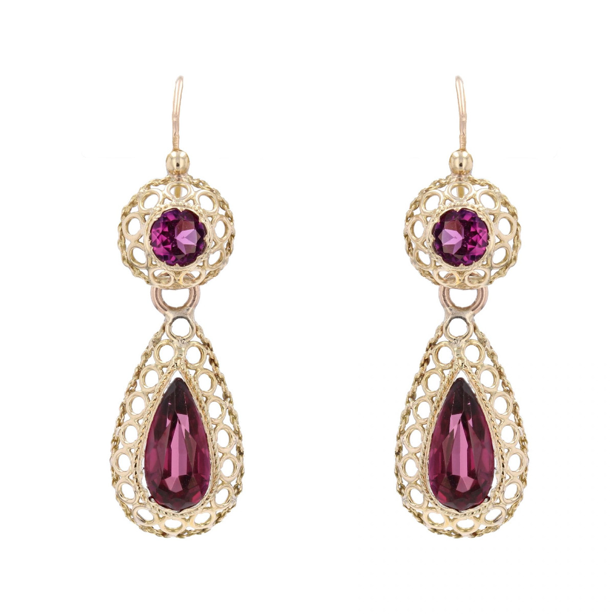 Boucles d'oreilles anciennes grenats et or