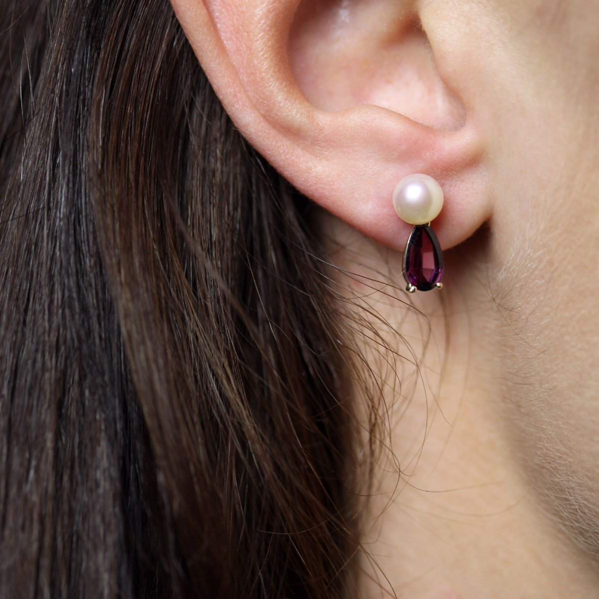Cultured Pearl And Garnet Earrings-photo-2
