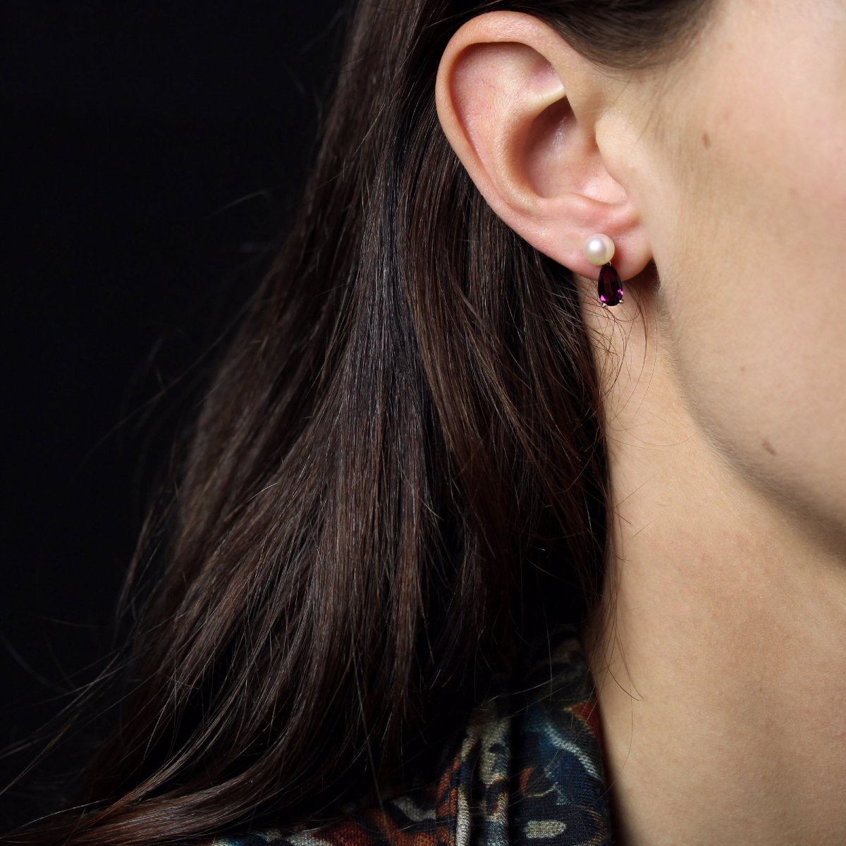 Cultured Pearl And Garnet Earrings-photo-2