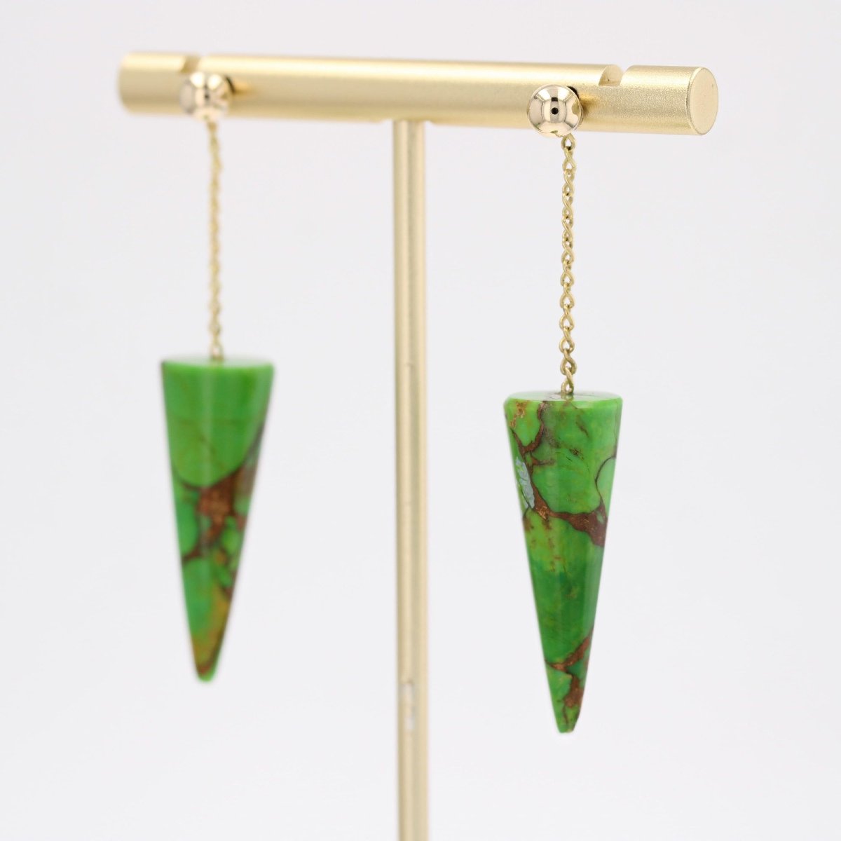 Gold Bead And Green Turquoise Earrings From Turkmenistan-photo-4