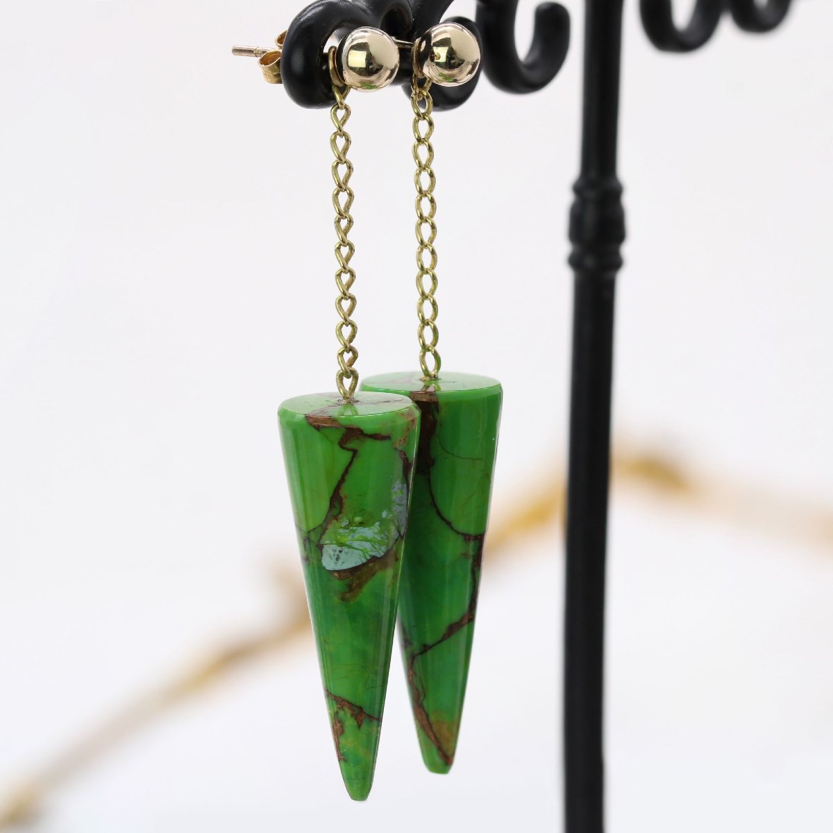 Gold Bead And Green Turquoise Earrings From Turkmenistan-photo-5