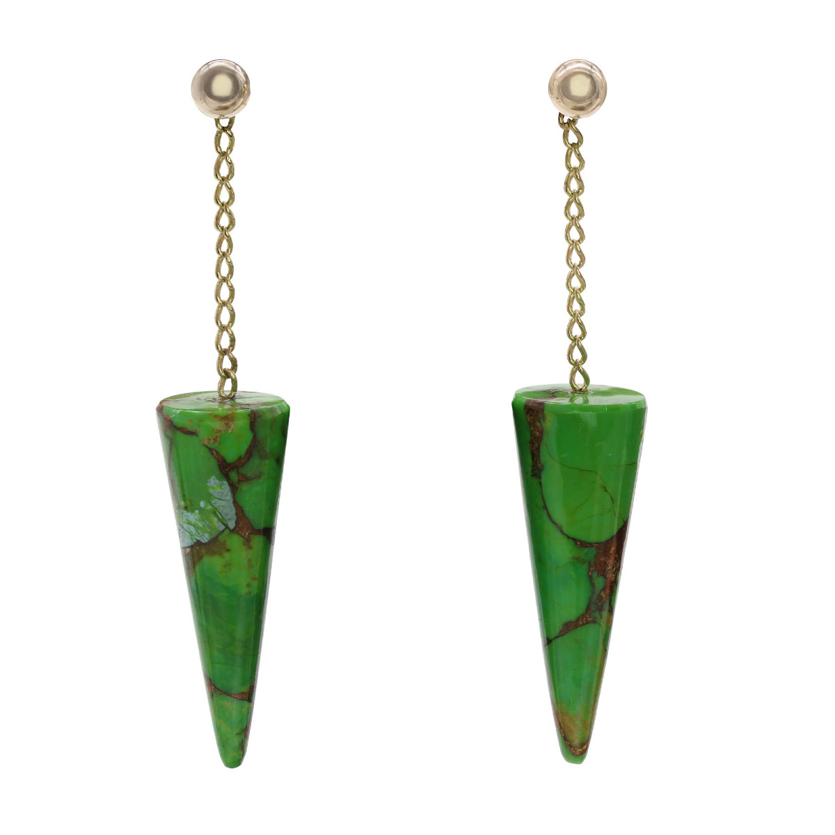 Gold Bead And Green Turquoise Earrings From Turkmenistan