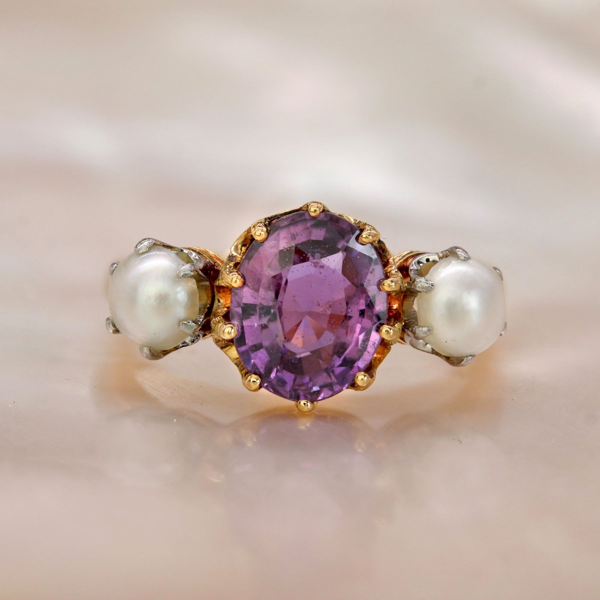 Antique Ring With Purple Sapphire And Pearls-photo-3