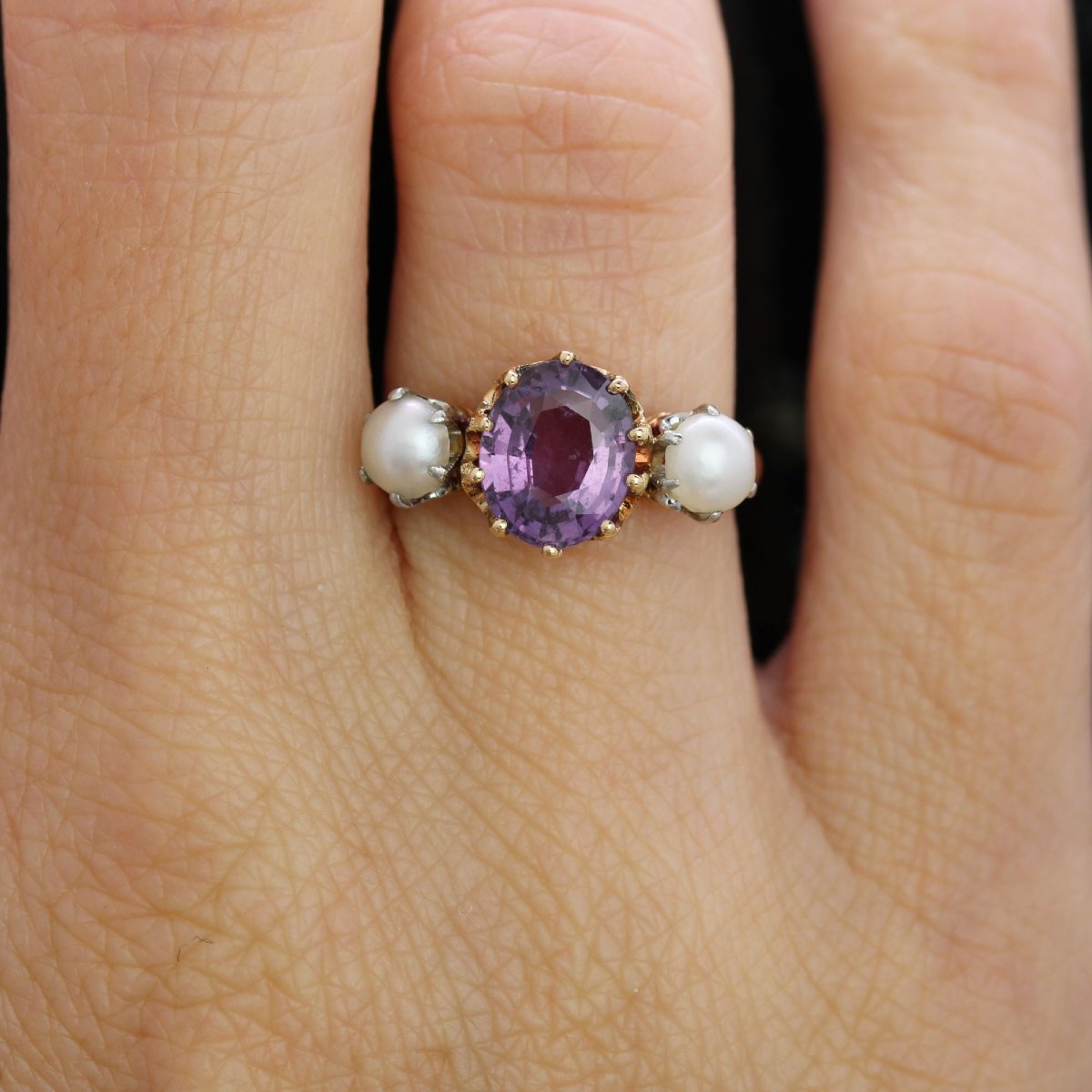 Antique Ring With Purple Sapphire And Pearls-photo-2