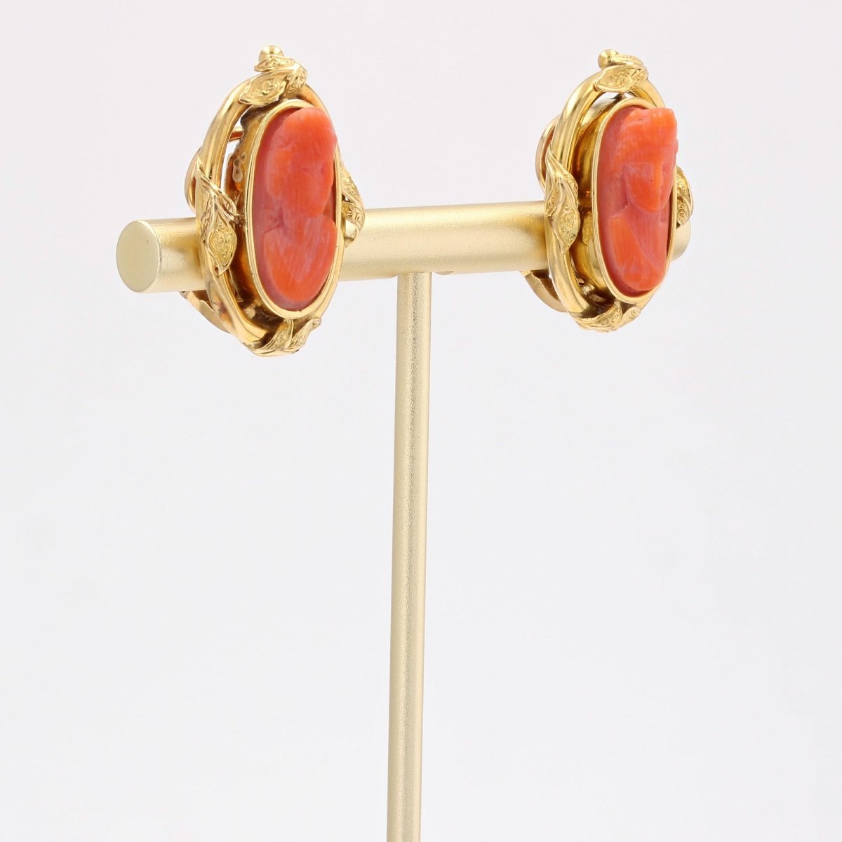 Antique Clip-on Earrings With Coral Cameos-photo-1