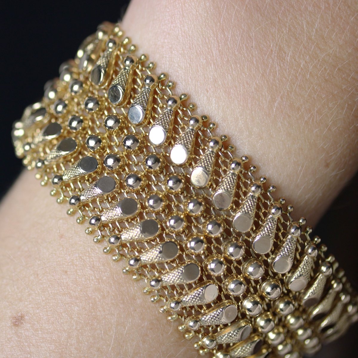 Bracelet vintage or jaune tissé-photo-2