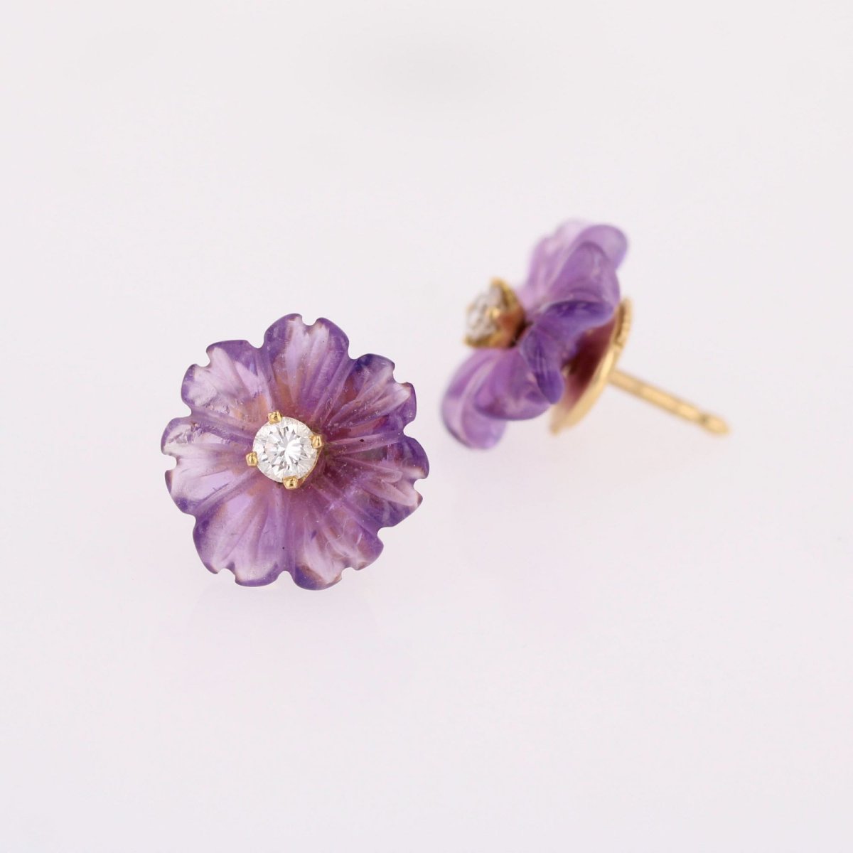 Diamond And Amethyst Flower Earrings-photo-5