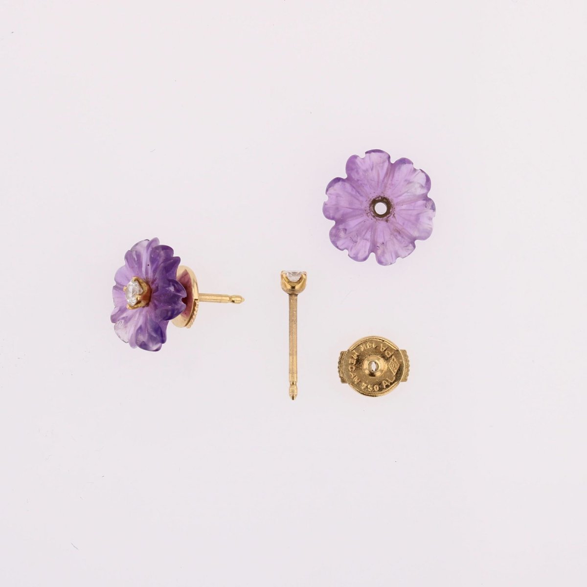 Diamond And Amethyst Flower Earrings-photo-6