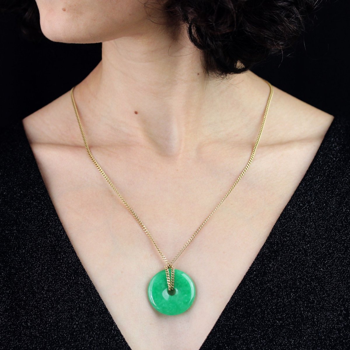 Chaine or jaune et son disque de jade-photo-2
