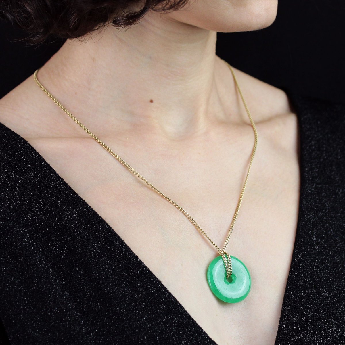 Chaine or jaune et son disque de jade-photo-2