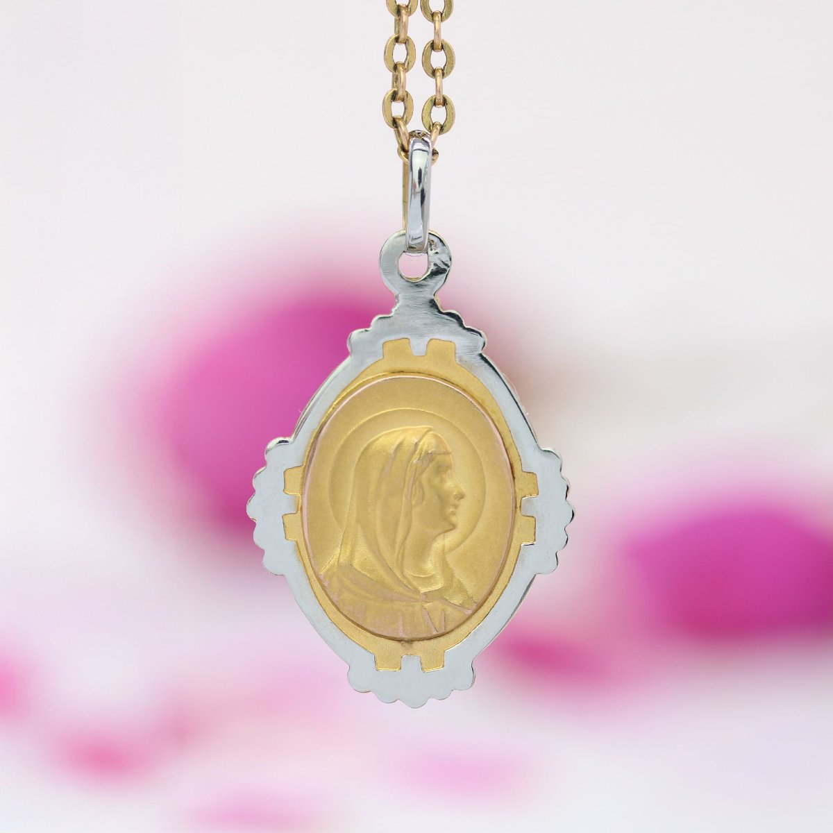 Antique Two-tone Gold Medal Of The Virgin Mary-photo-3