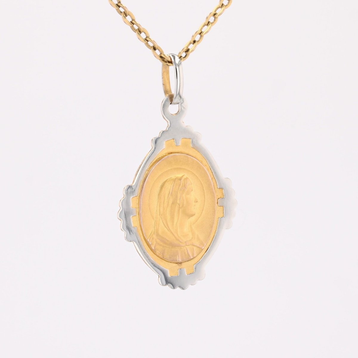 Antique Two-tone Gold Medal Of The Virgin Mary-photo-2