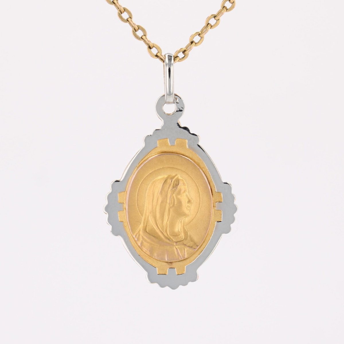 Antique Two-tone Gold Medal Of The Virgin Mary-photo-5