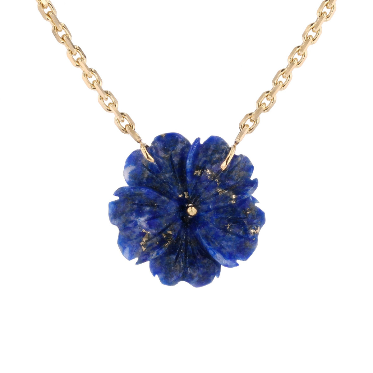 Yellow Gold Chain And Its Lapis Lazuli Flower